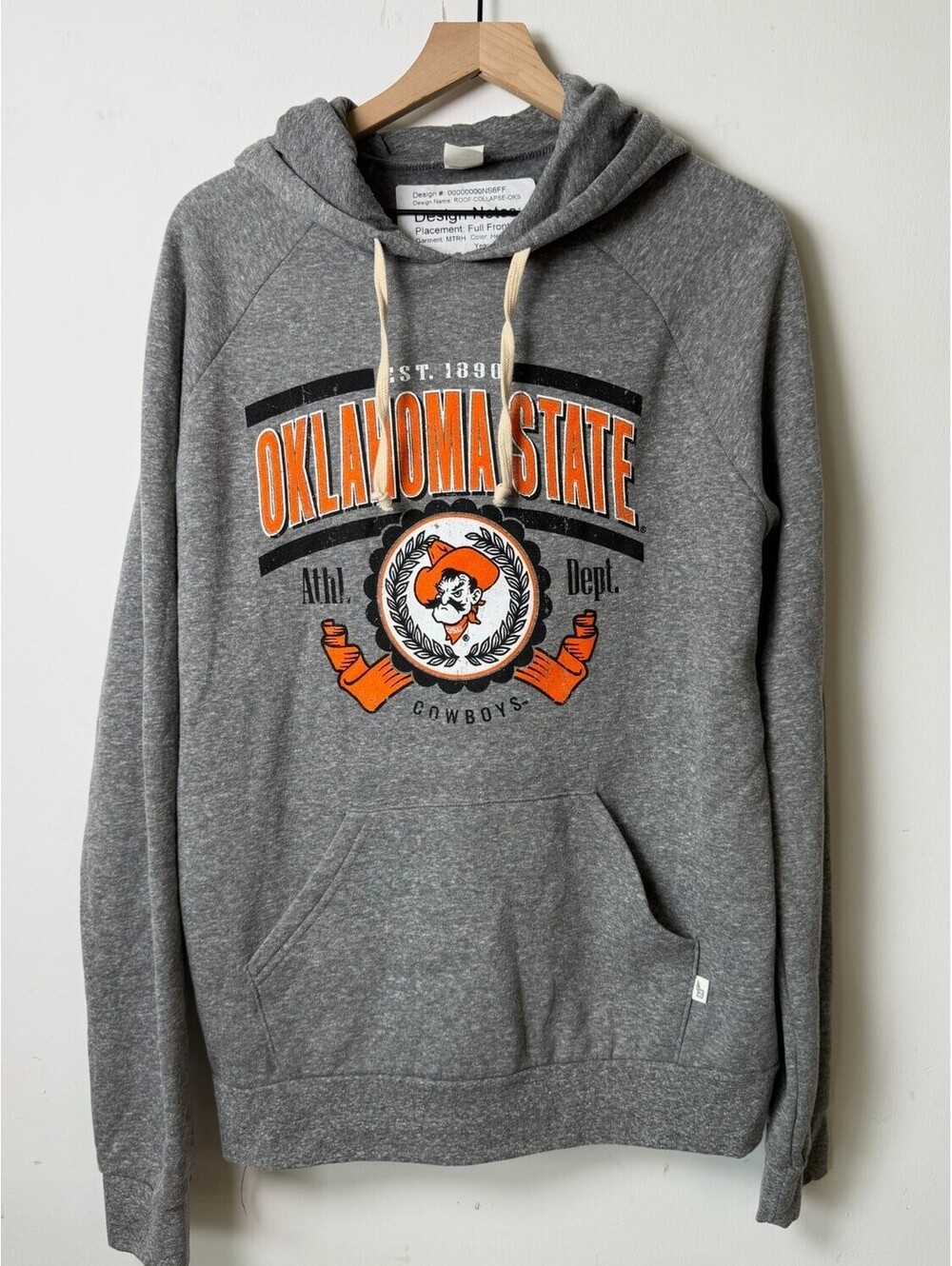 Blue 84 Oklahoma State Cowboys Hoodie Mens L Gray Long Sleeve Drawstring Hooded